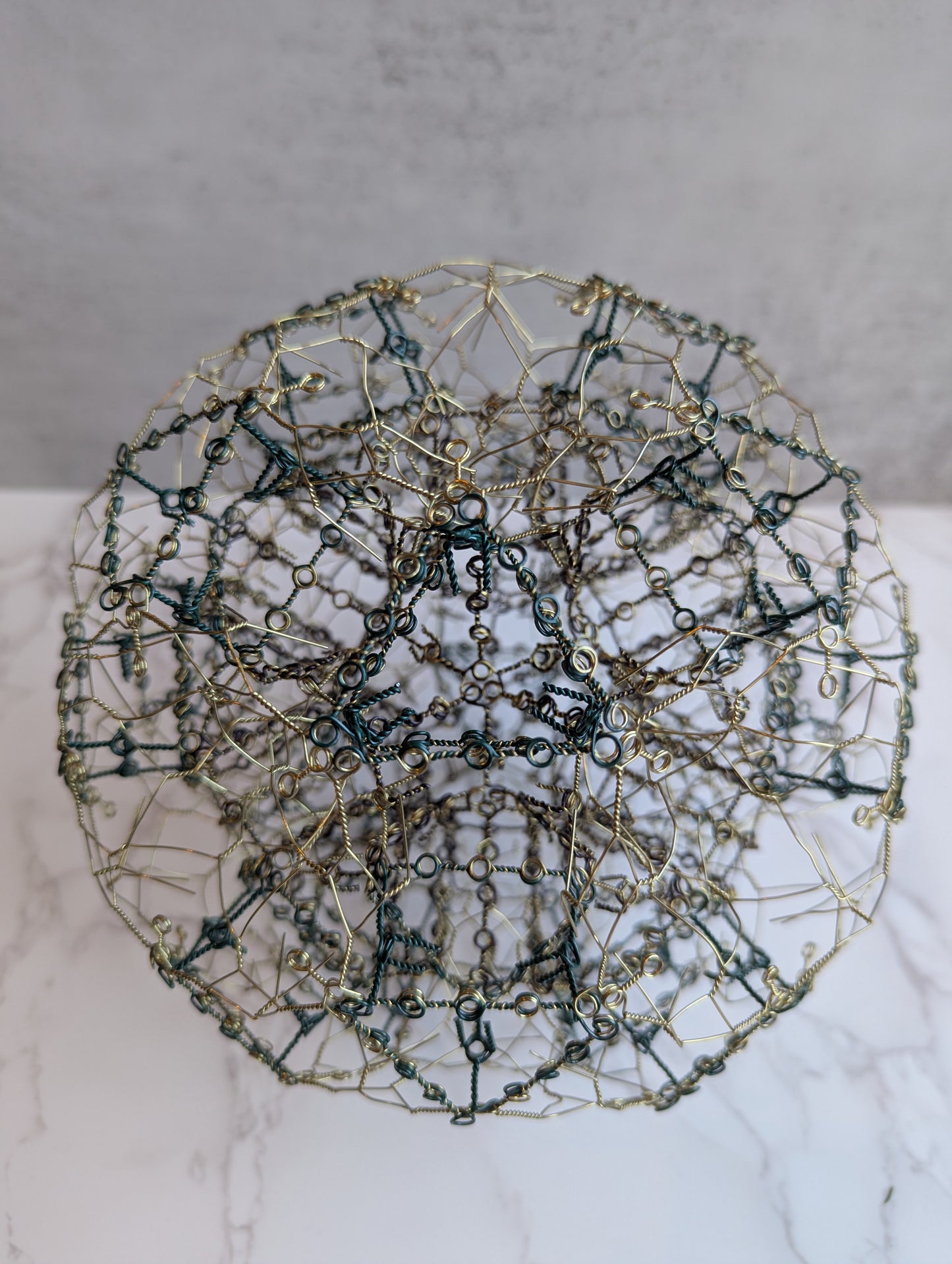 San Yon Go Expanded Ni Juu Ball, Plastic Coated Green, Brown, and Gold, Steel Wire
