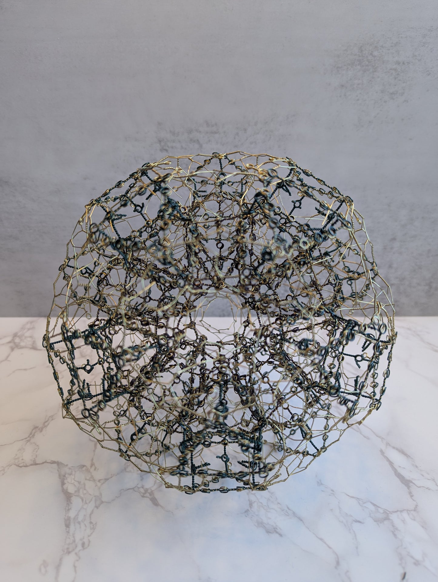 San Yon Go Expanded Ni Juu Ball, Plastic Coated Green, Brown, and Gold, Steel Wire